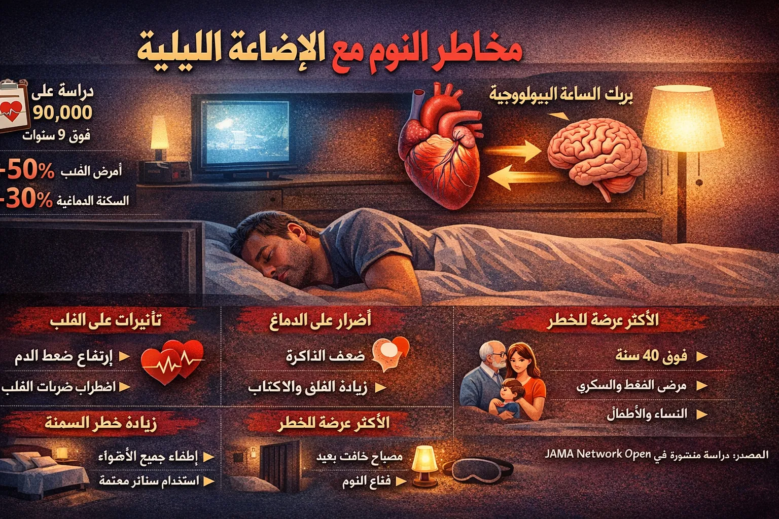 النوم مع إضاءة خفيفة يهدد القلب والدماغ