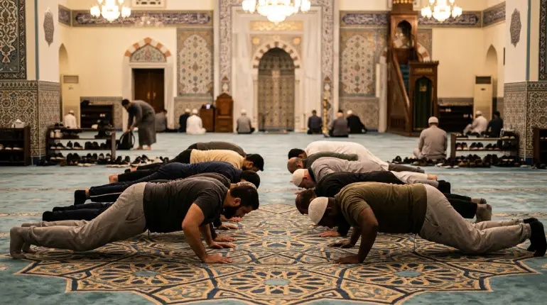 المؤمن القوي خير من الضعيف – تفاصيل تريند تمارين الضغط في صلاة التراويح بأمريكا