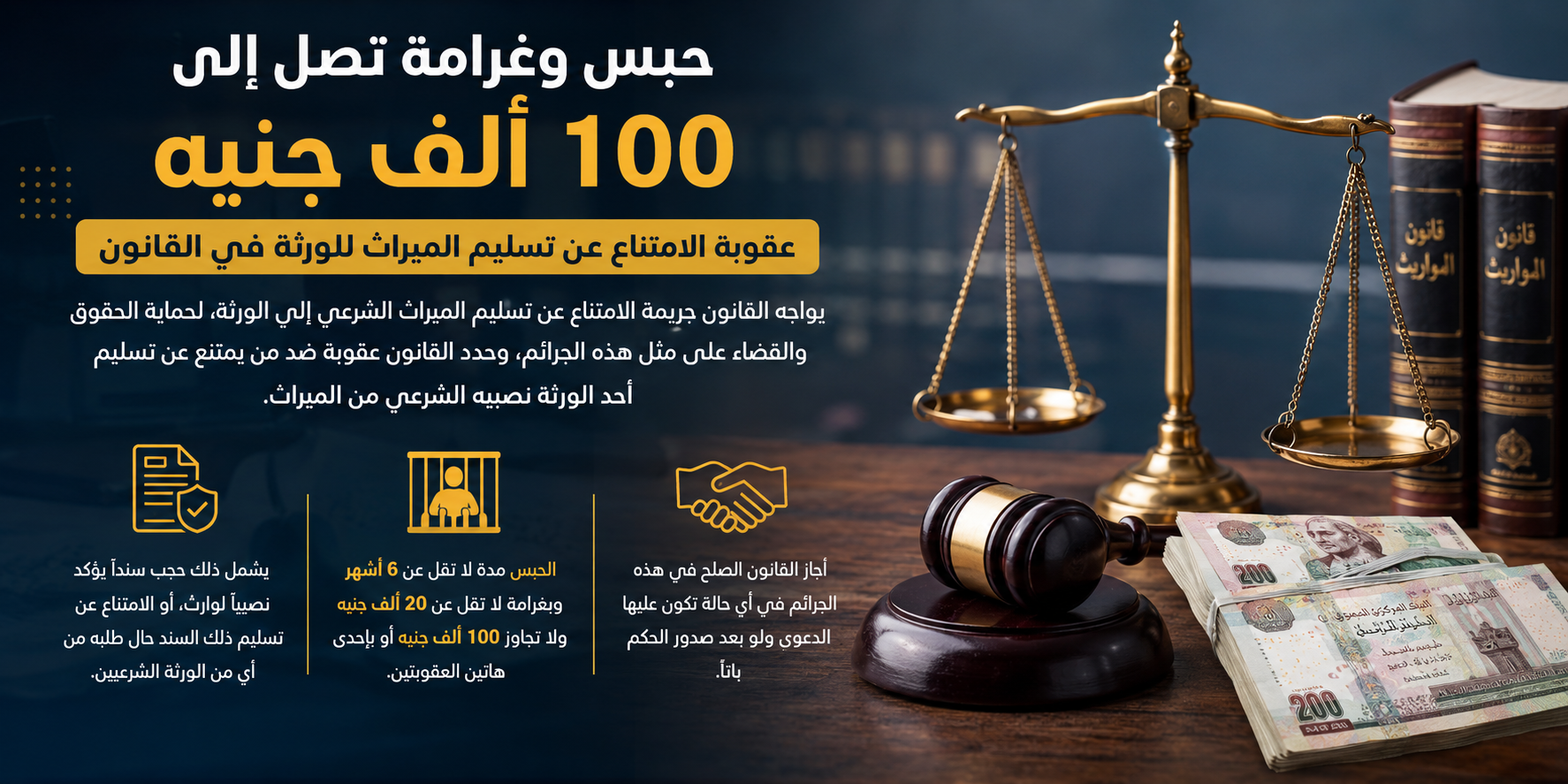 حبس وغرامة تصل إلى 100 ألف جنيه.. عقوبة الامتناع عن تسليم الميراث للورثة في القانون