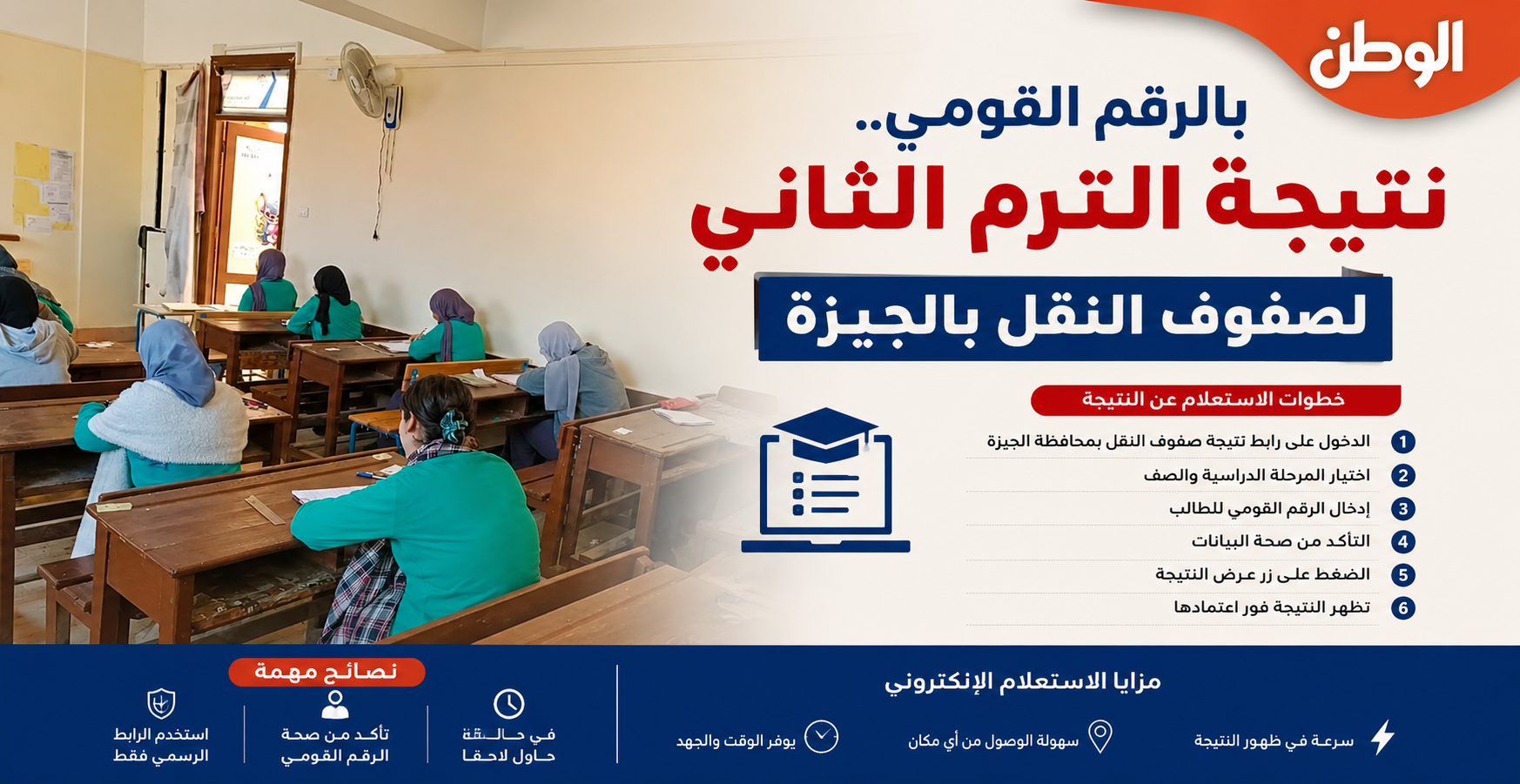 بالرقم القومي.. خطوات الحصول على نتيجة الترم الثاني لصفوف النقل بالجيزة