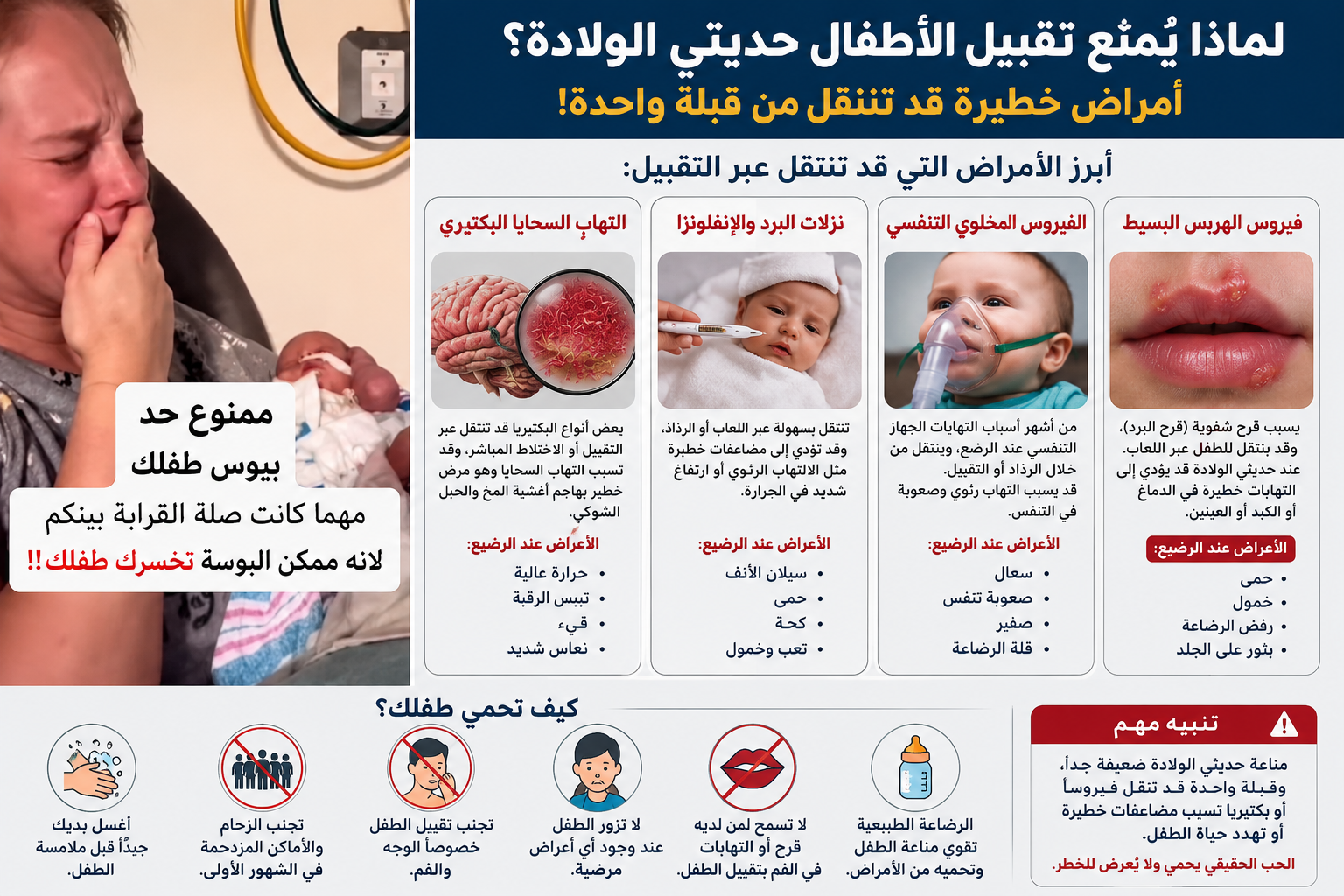تحذير طبي يتصدر السوشيال ميديا: قبلة واحدة قد تنقل أمراضًا خطيرة لحديثي الولادة