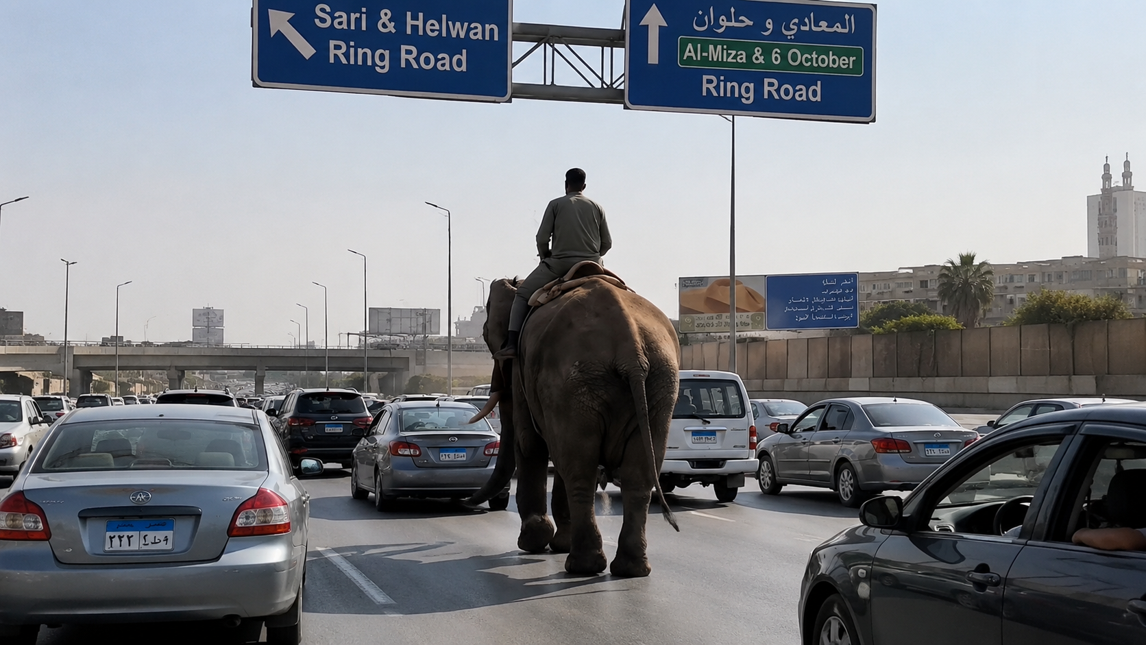 فيل في شوارع القاهرة يثير الجدل.. مشهد غير مألوف وسط السيارات يفتح أسئلة عن الأمان والرفق بالحيوان
