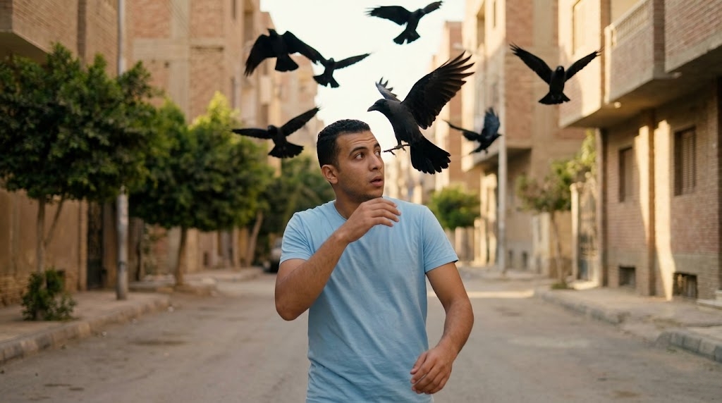 شاب يتحدى الغربان ويرفض الهروب من أجل كرامته