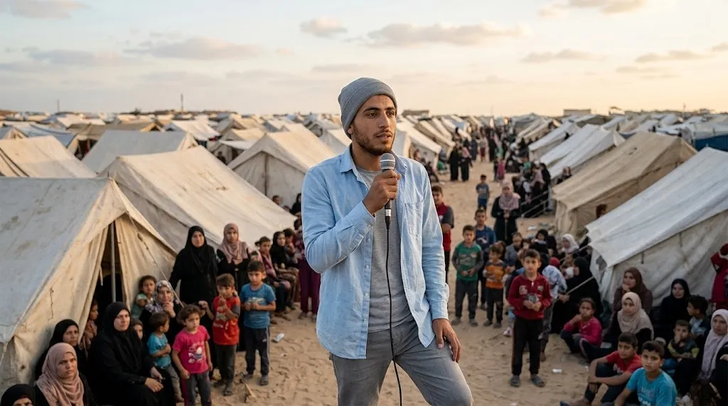 صوت السماء يصدح من قلب المعاناة شاب غزي يتحدى الشلل وقسوة النزوح لينشر الطمأنينة بالقرآن بين الخيام