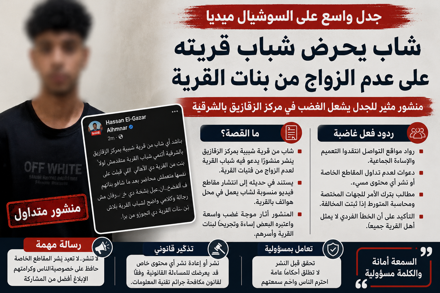 منشور متداول يثير جدلًا واسعًا بعد دعوة شاب لعدم الزواج من بنات قريته في الشرقية