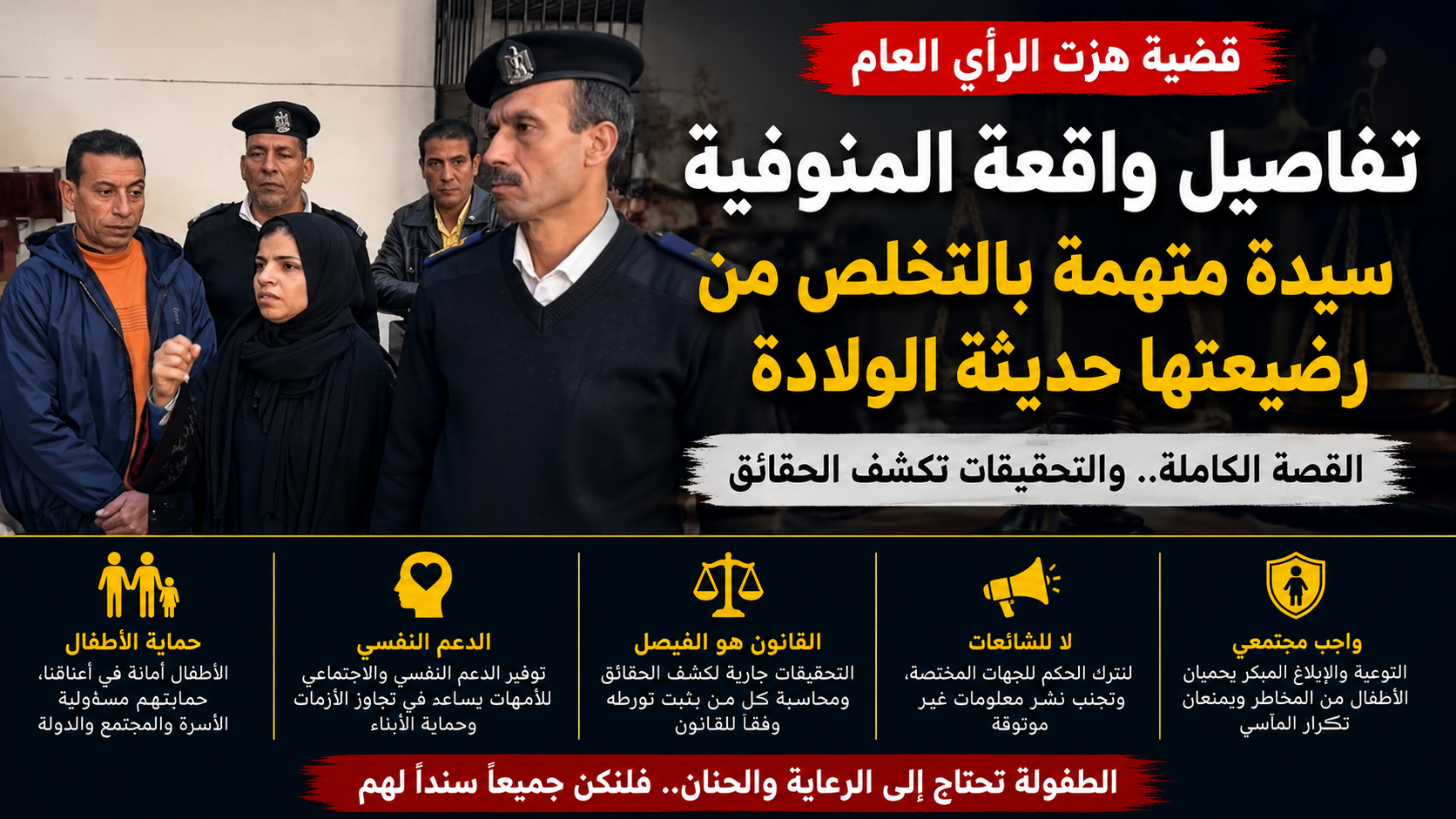 واقعة هزت المنوفية.. سيدة متهمة بالتخلص من رضيعتها تثير غضبًا واسعًا