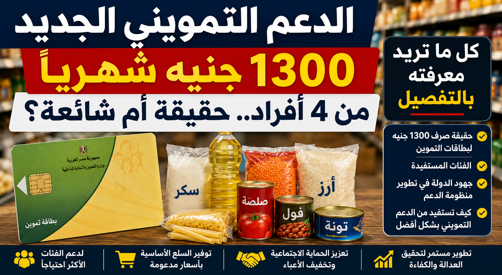 حقيقة صرف 1300 جنيه شهريًا على بطاقة التموين لـ4 أفراد.. ما الذي يتغير في منظومة الدعم الجديدة؟