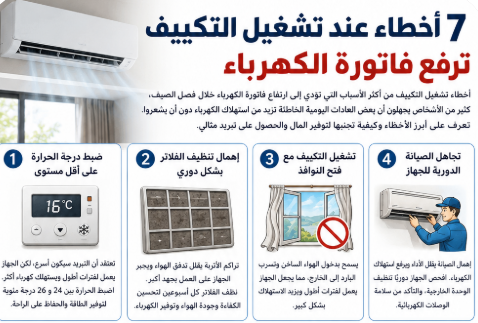 7 أخطاء عند تشغيل التكييف ترفع فاتورة الكهرباء
