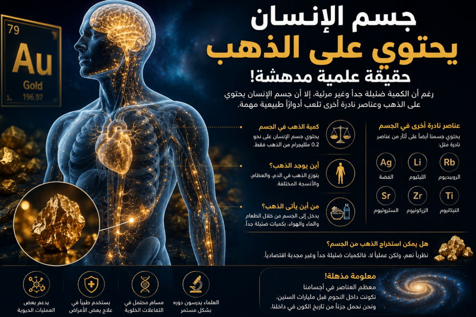 جسم الإنسان يحتوي على الذهب.. حقيقة علمية مدهشة