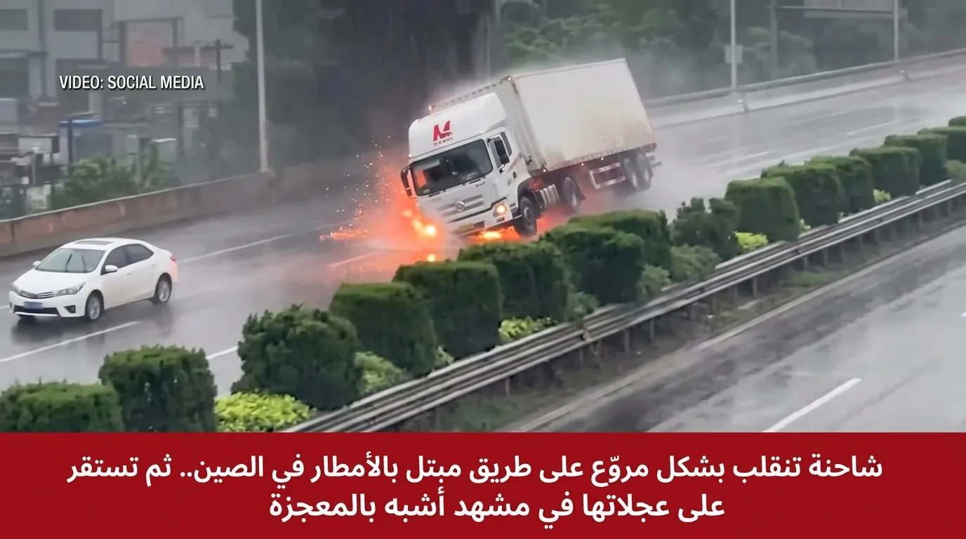 معجزة شاحنة تشجيانغ وسط الأمطار