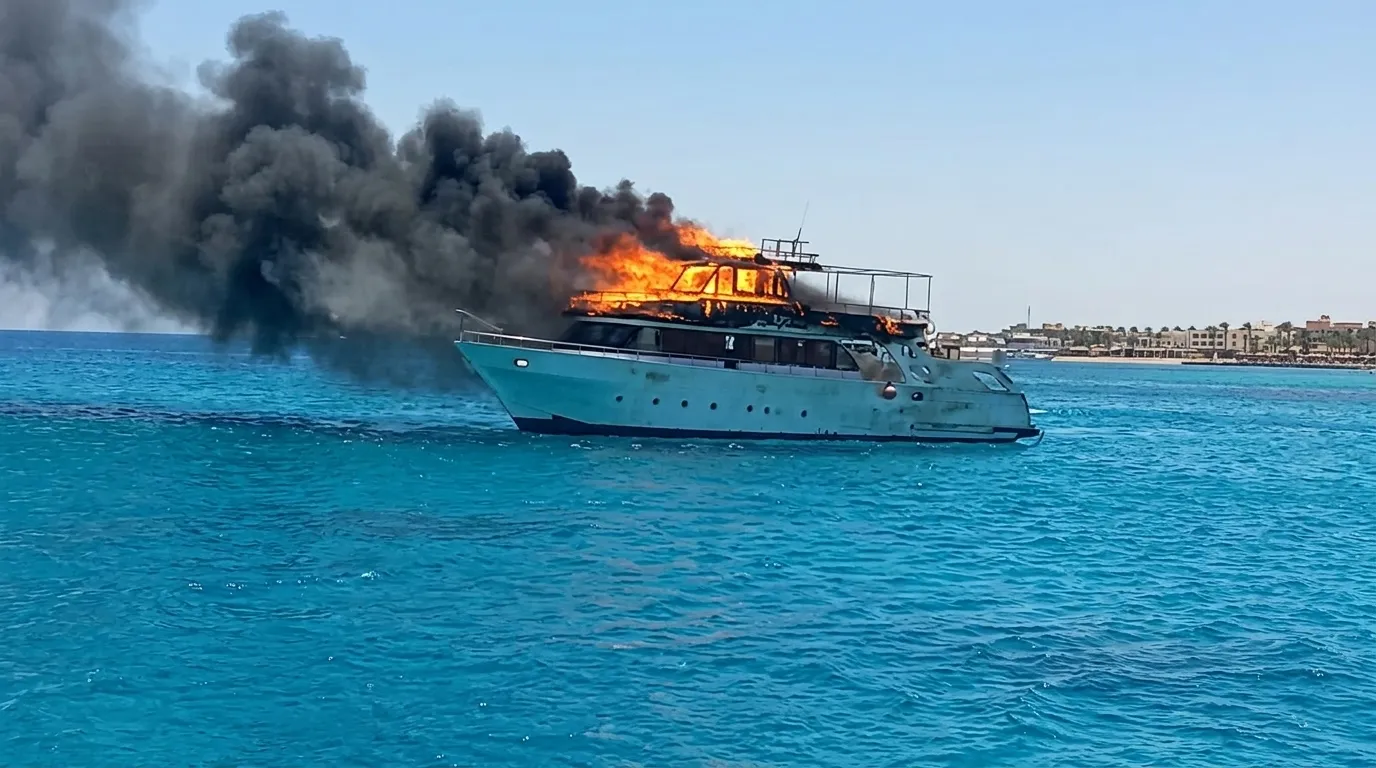 لحظات انقاذ بطولية بعد نشوب حريق مركب الغردقة في عرض البحر الاحمر